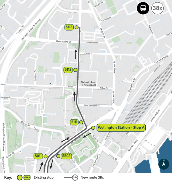 Map showing 38x route start and end point