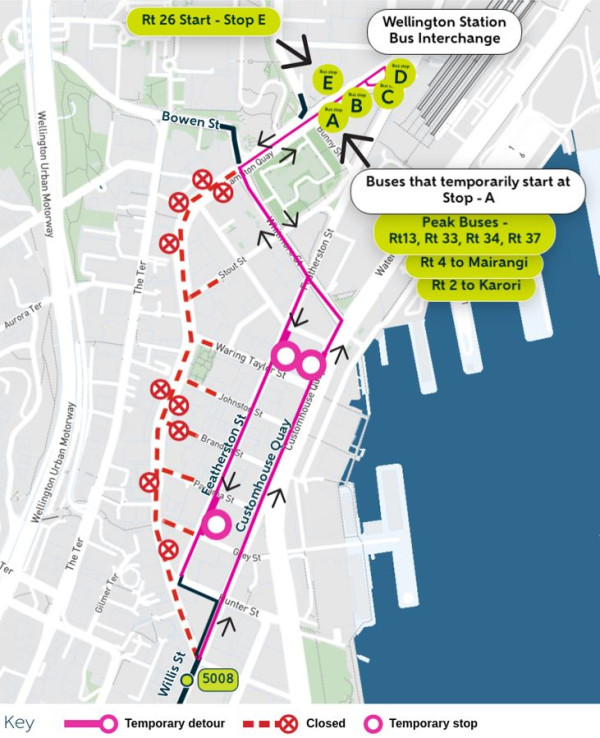 image shows detour and closed stops