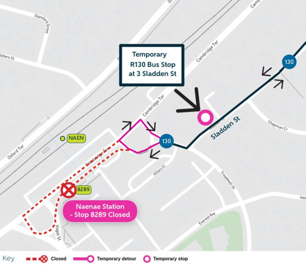 image shows detour and closed stops