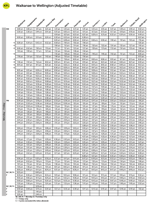 Kāpiti Line Adjusted Timetable » Metlink