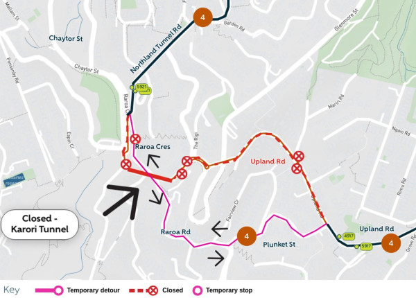 image shows detour and closed stops