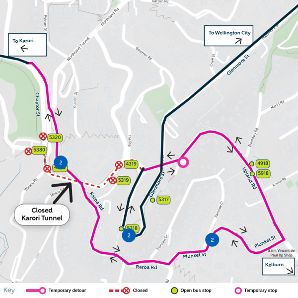 image shows detour and closed stops